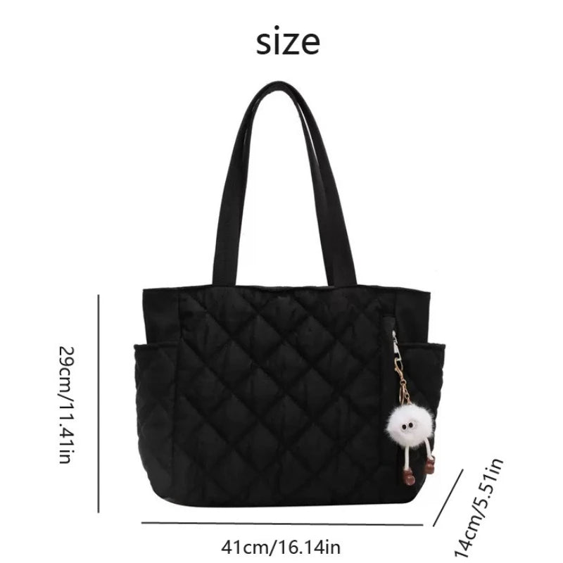 Women’s Large Quilted Tote Bag with Charm