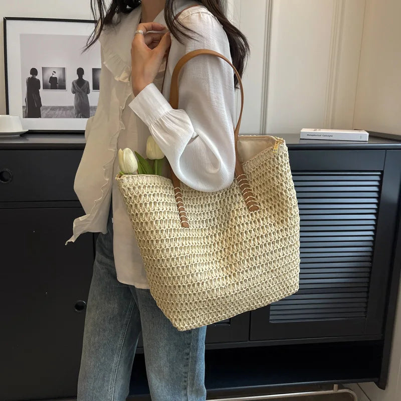 Women’s Large Woven Shoulder Beach Bag