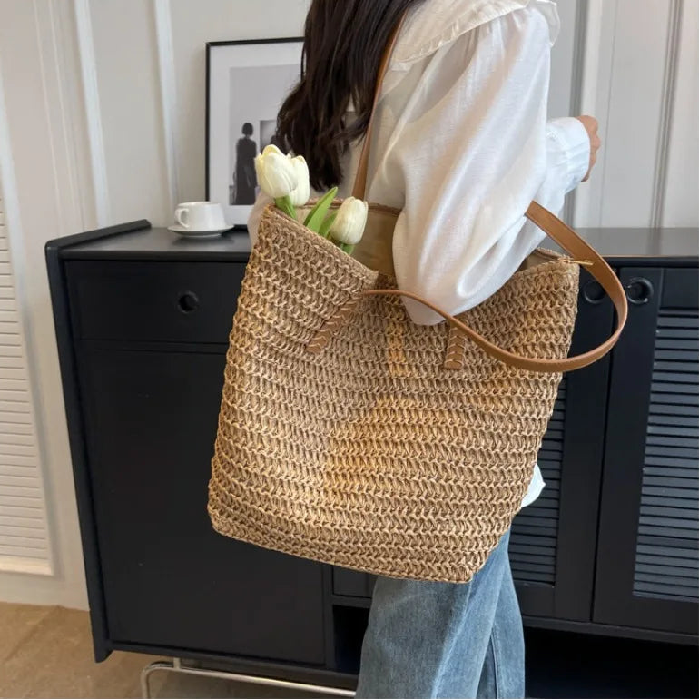 Women’s Large Woven Shoulder Beach Bag