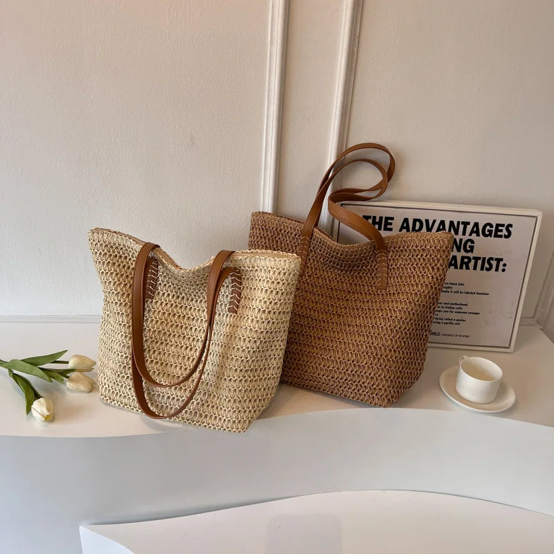 Women’s Large Woven Shoulder Beach Bag