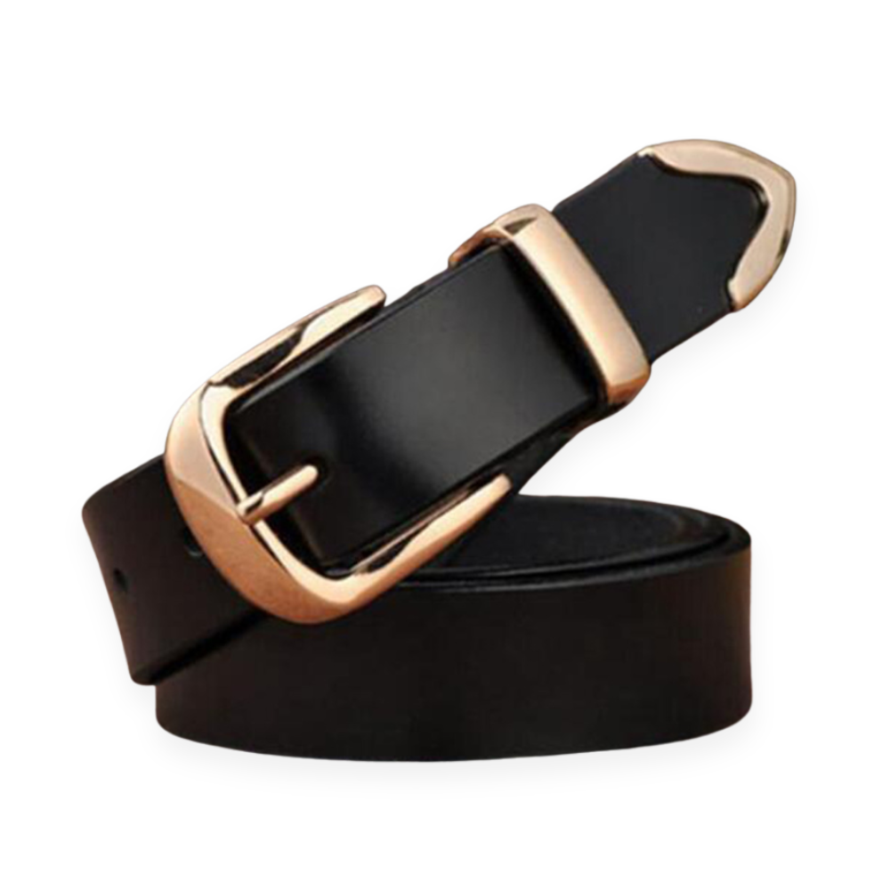 Women’s Leather Belt with Gold Tone Buckle