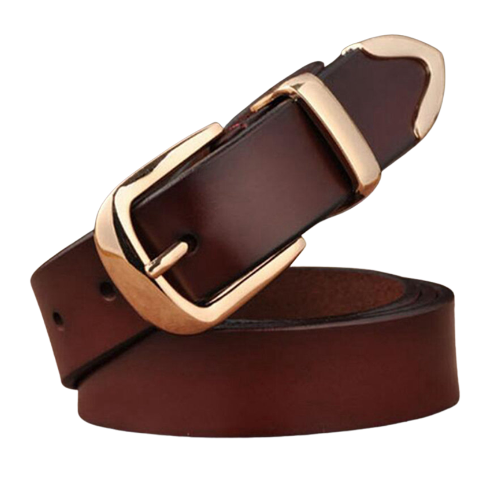 Women’s Leather Belt with Gold Tone Buckle