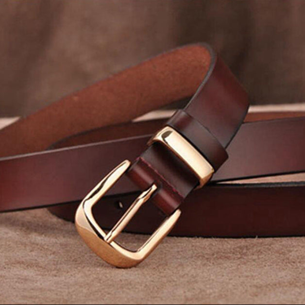 Women’s Leather Belt with Gold Tone Buckle
