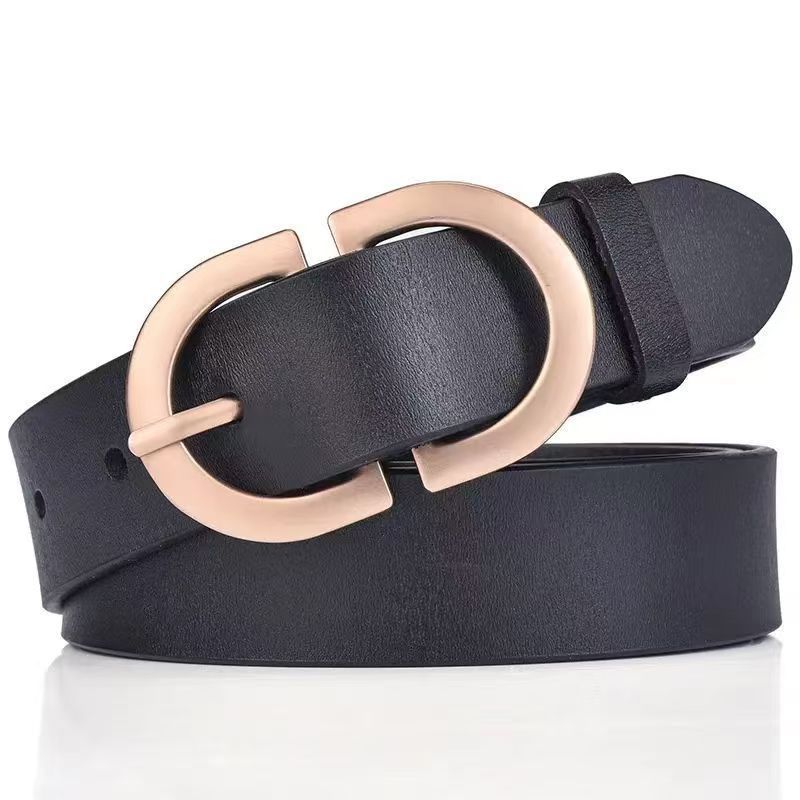 Women’s Leather Casual Belt with Oval Metal Buckle