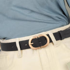 Women’s Leather Casual Belt with Oval Metal Buckle