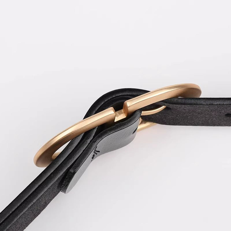 Women’s Leather Casual Belt with Oval Metal Buckle