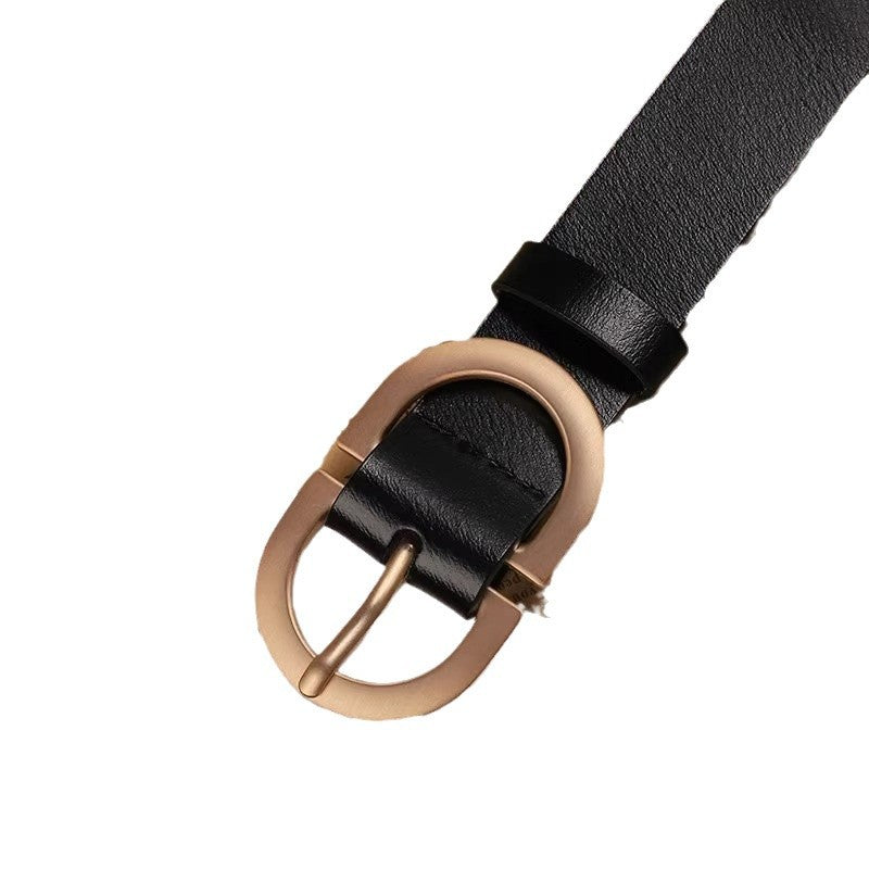 Women’s Leather Casual Belt with Oval Metal Buckle