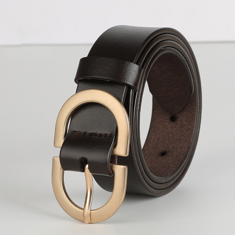 Women’s Leather Casual Belt with Oval Metal Buckle