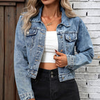 Women’s Light Wash Denim Jacket with Button Front