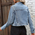 Women’s Light Wash Denim Jacket with Button Front