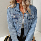 Women’s Light Wash Denim Jacket with Button Front