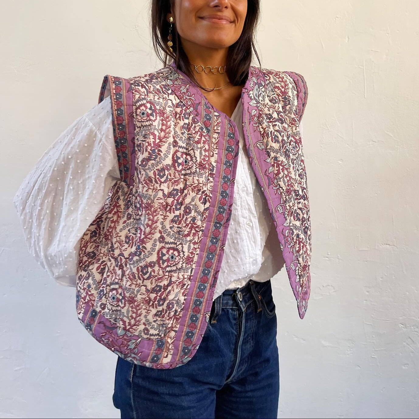 Women’s Quilted Floral Print Vest