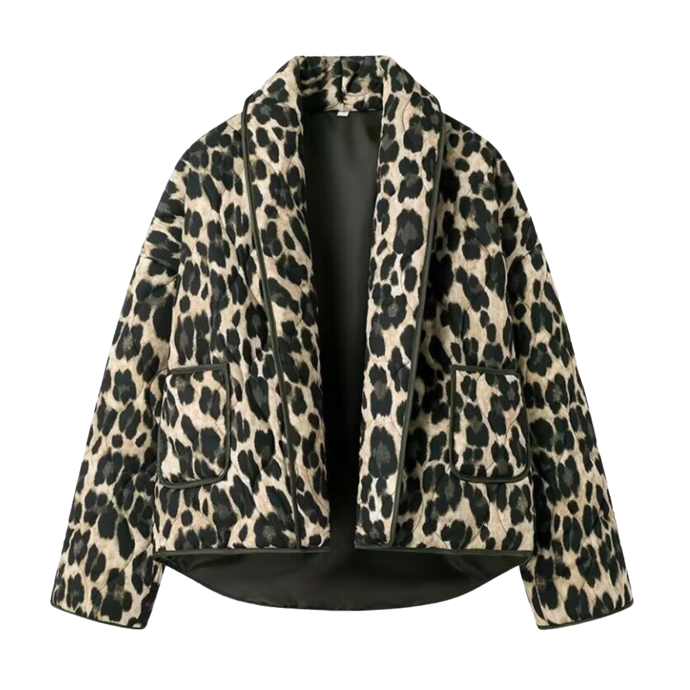 Women’s Quilted Leopard Print Jacket with Patch Pockets