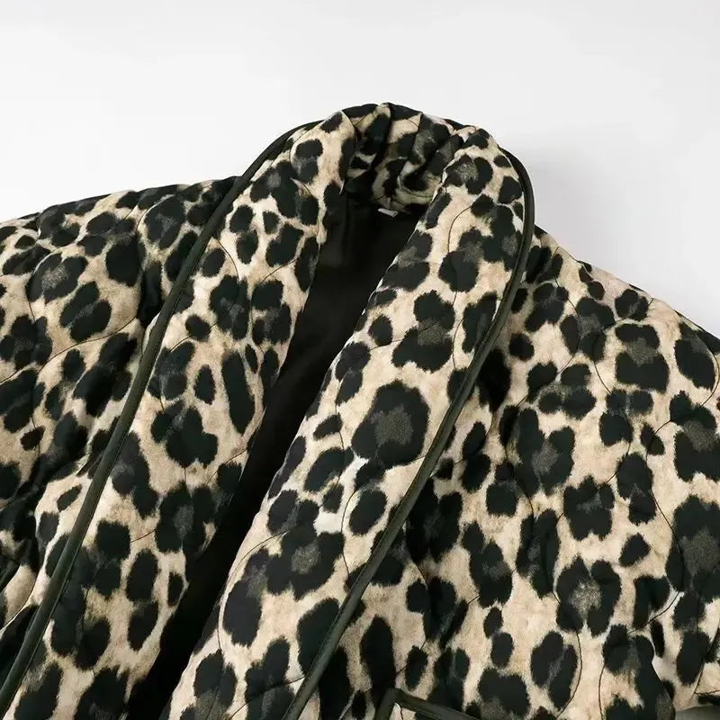 Women’s Quilted Leopard Print Jacket with Patch Pockets