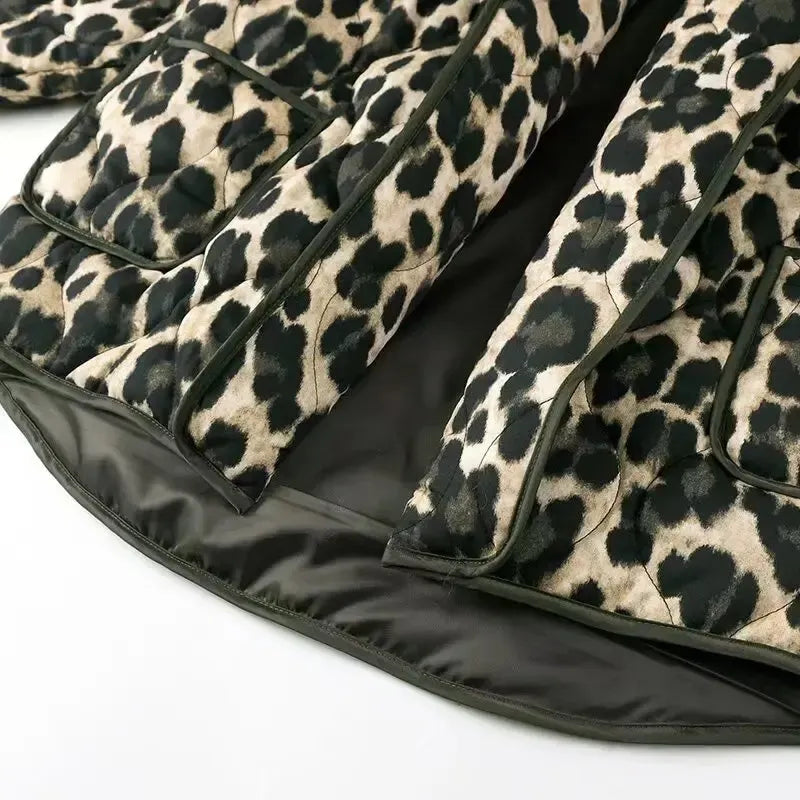 Women’s Quilted Leopard Print Jacket with Patch Pockets