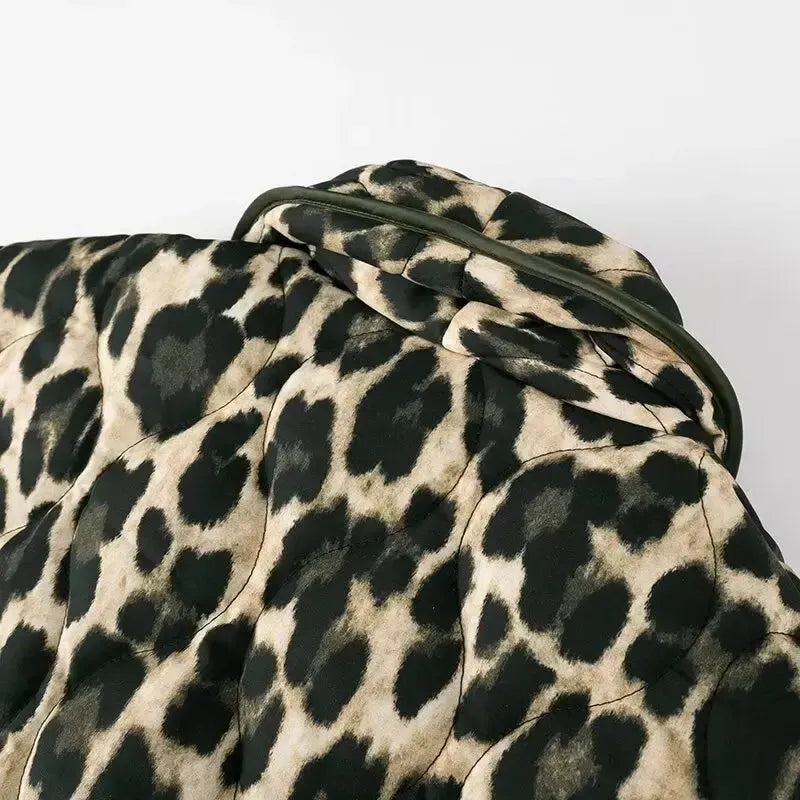 Women’s Quilted Leopard Print Jacket with Patch Pockets