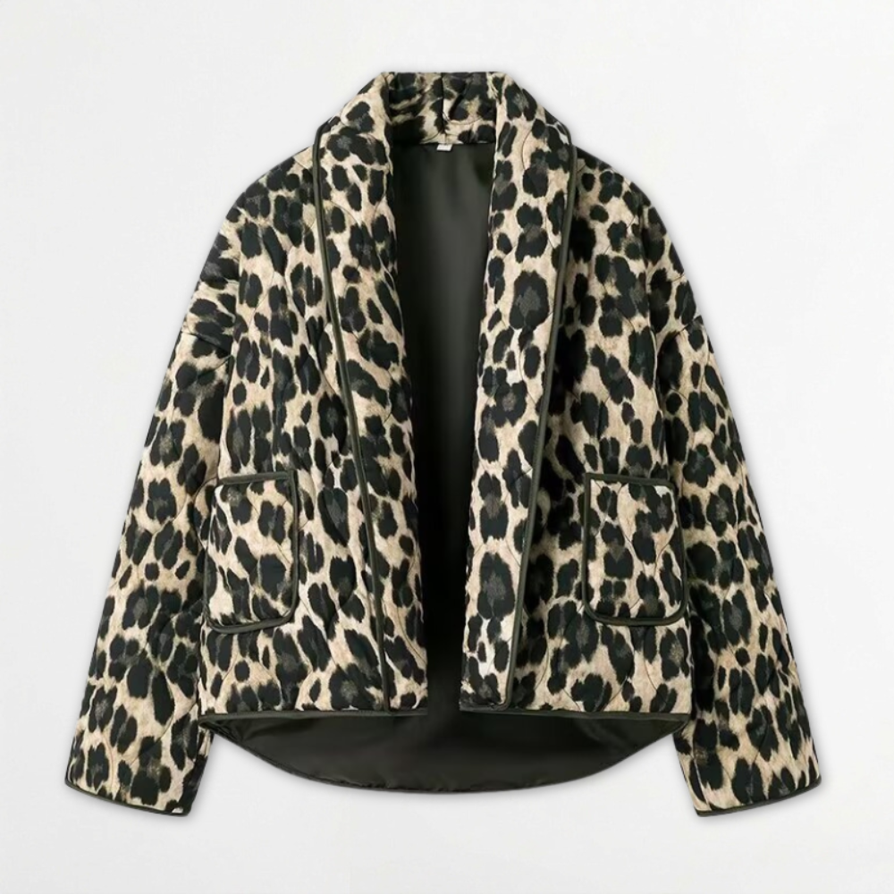 Women’s Quilted Leopard Print Jacket with Patch Pockets