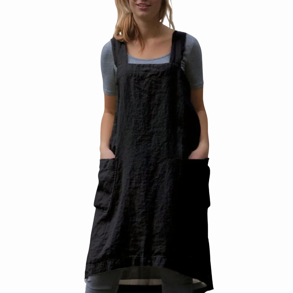 Women’s Linen Apron Dress with Patch Pockets