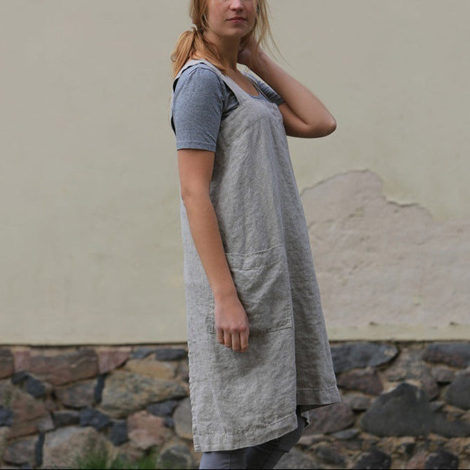 Women’s Linen Apron Dress with Patch Pockets