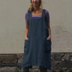 Women’s Linen Apron Dress with Patch Pockets
