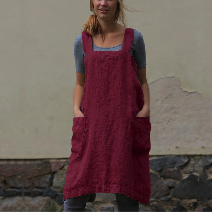 Women’s Linen Apron Dress with Patch Pockets