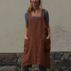 Women’s Linen Apron Dress with Patch Pockets