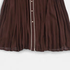 Women’s Long Sleeve Pleated Midi Dress with Belt and Collar