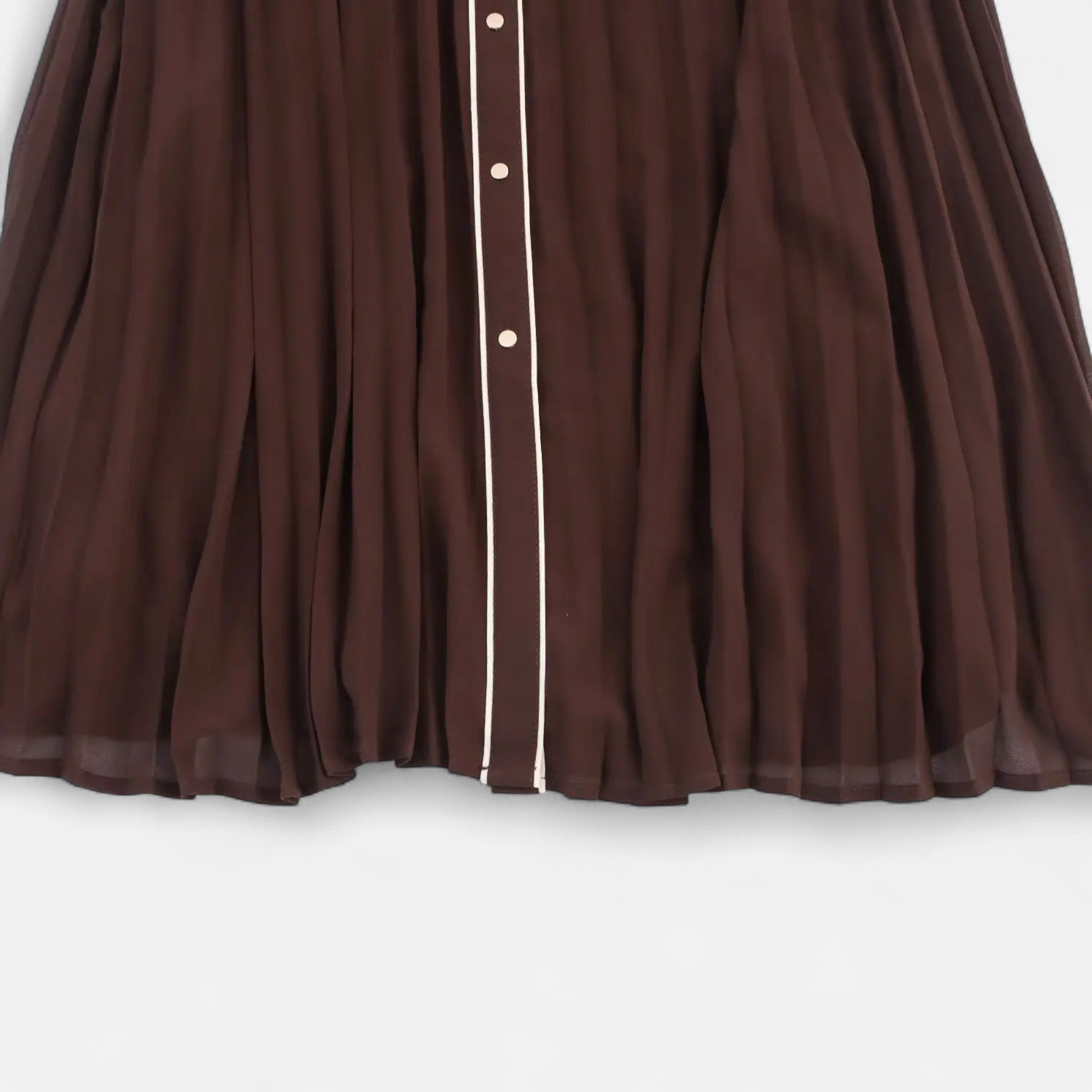 Women’s Long Sleeve Pleated Midi Dress with Belt and Collar