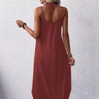 Women’s Loose Midi Summer Dress with V Neck and Side Split
