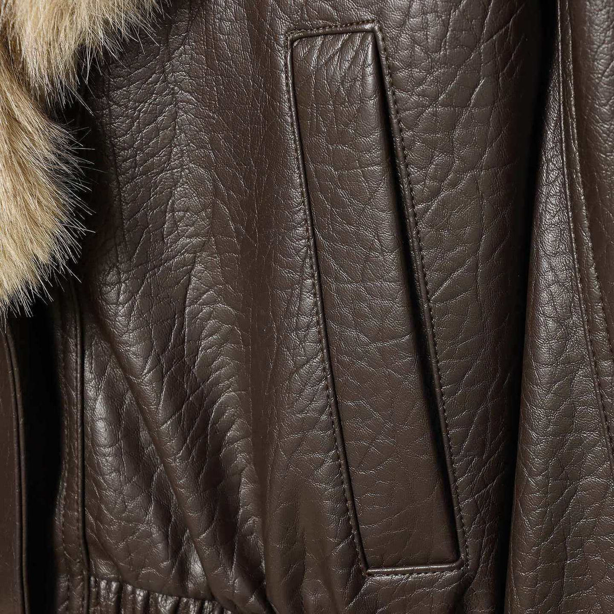 Women’s Loose PU Leather Jacket with Removable Faux Fur Collar