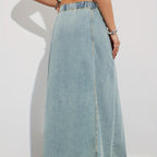 Women’s Maxi Denim Skirt with Drawstring Waist and Pockets