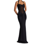 Women’s Mesh Halter Neck Maxi Dress with Drop Waist