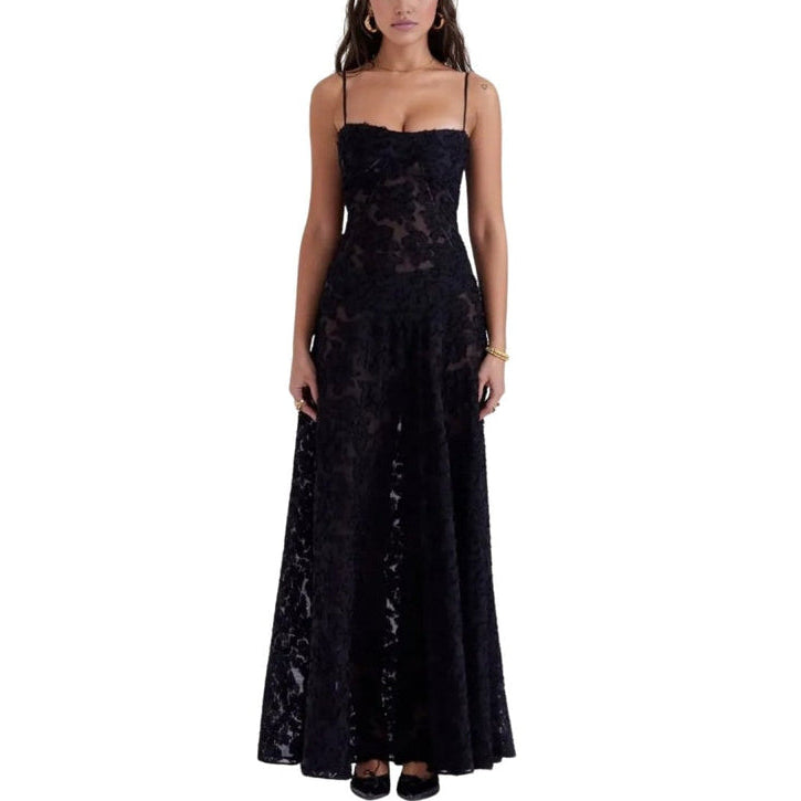 Women’s Mesh Maxi Dress with Spaghetti Straps