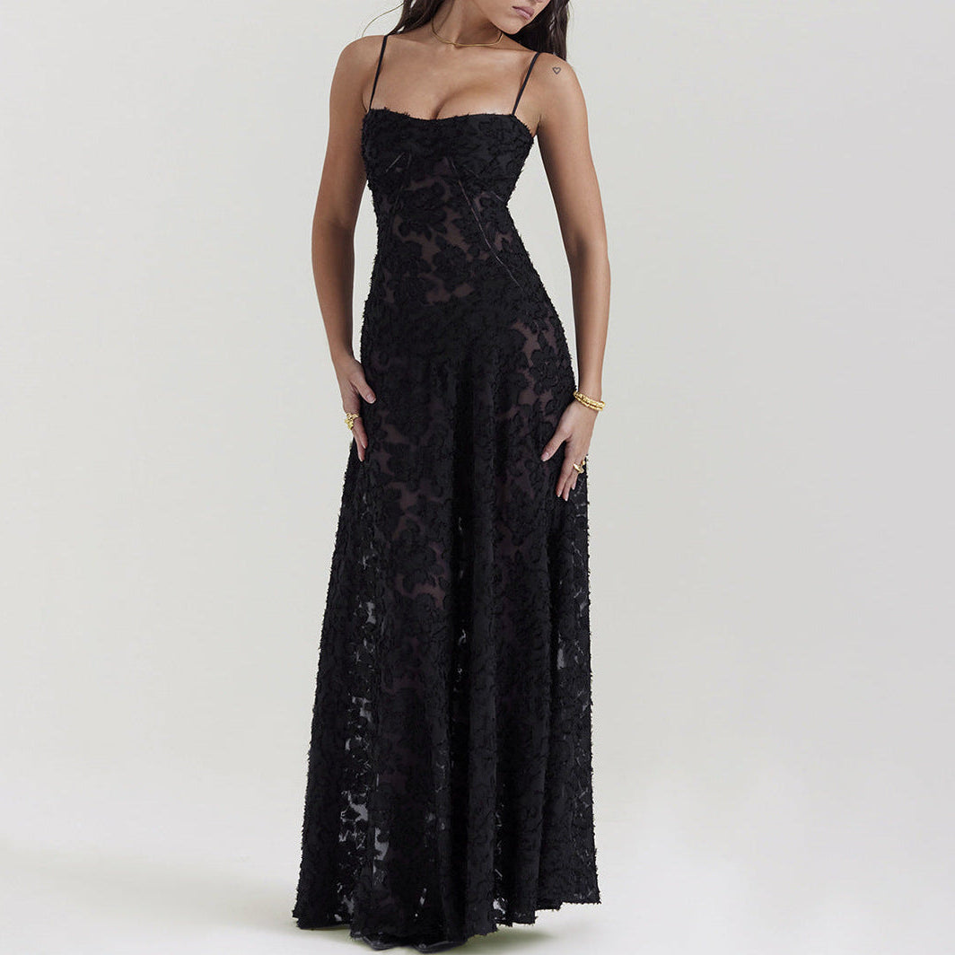 Women’s Mesh Maxi Dress with Spaghetti Straps