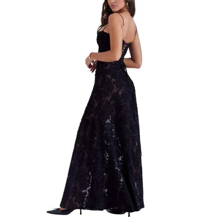 Women’s Mesh Maxi Dress with Spaghetti Straps