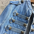 Women’s Military Officer Style Denim Jacket with Stand Collar