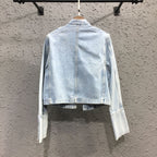 Women’s Military Officer Style Denim Jacket with Stand Collar