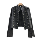 Women’s Military Officer Style Denim Jacket with Stand Collar