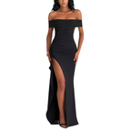 Women’s Off Shoulder Maxi Dress with Side Slit