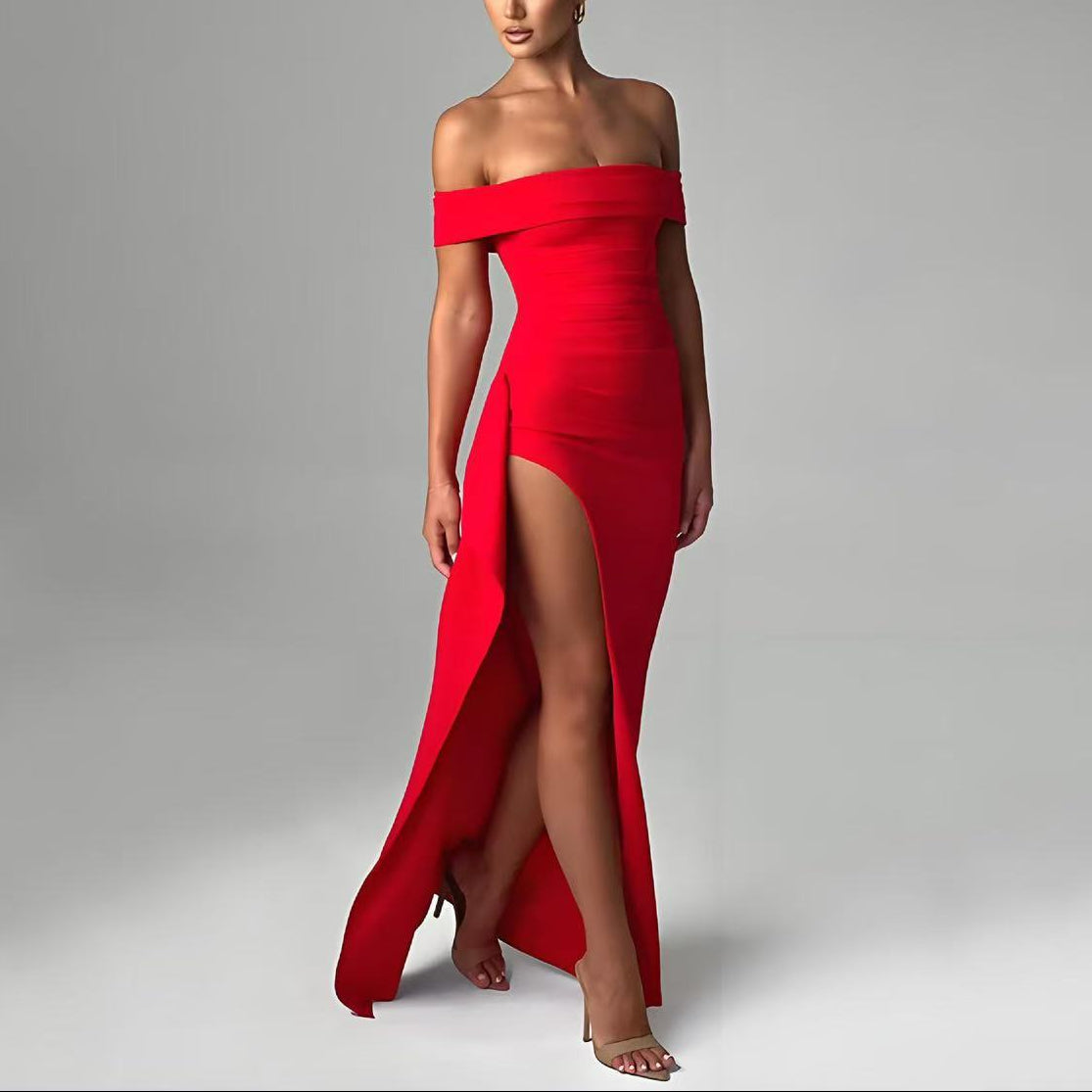 Women’s Off Shoulder Maxi Dress with Side Slit