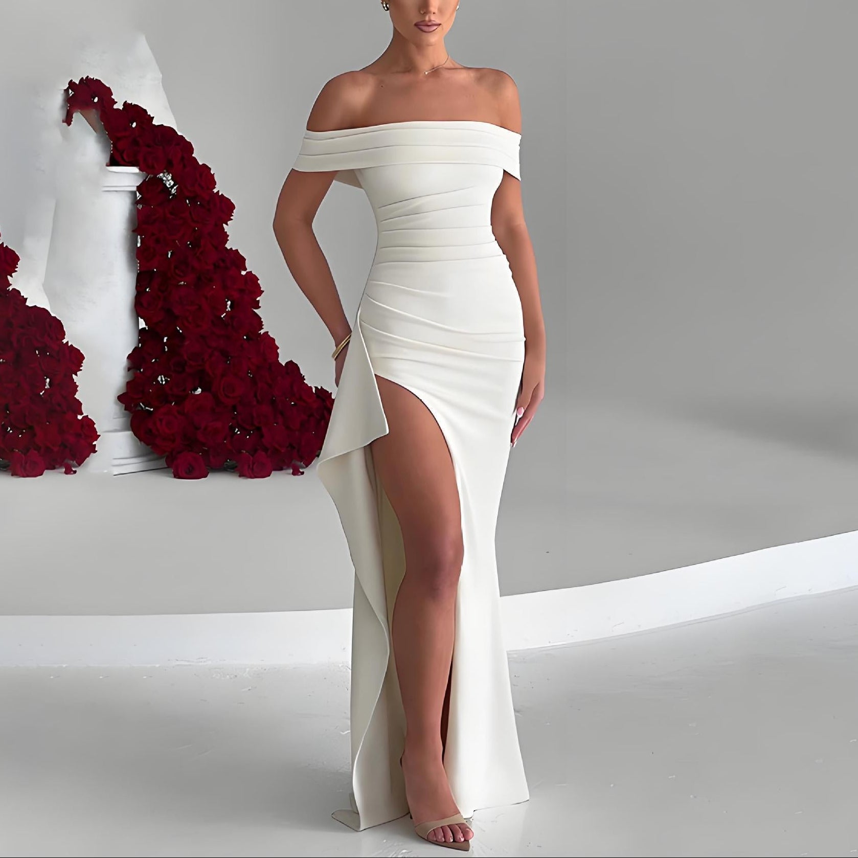 Women’s Off Shoulder Maxi Dress with Side Slit