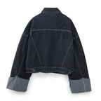 Women’s Dark Wash Denim Jacket with Turn-Up Cuffs