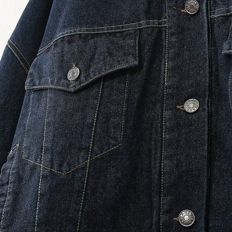 Women’s Dark Wash Denim Jacket with Turn-Up Cuffs