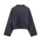Women’s Oversized Denim Bomber Jacket with Zip Front