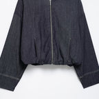 Women’s Oversized Denim Bomber Jacket with Zip Front