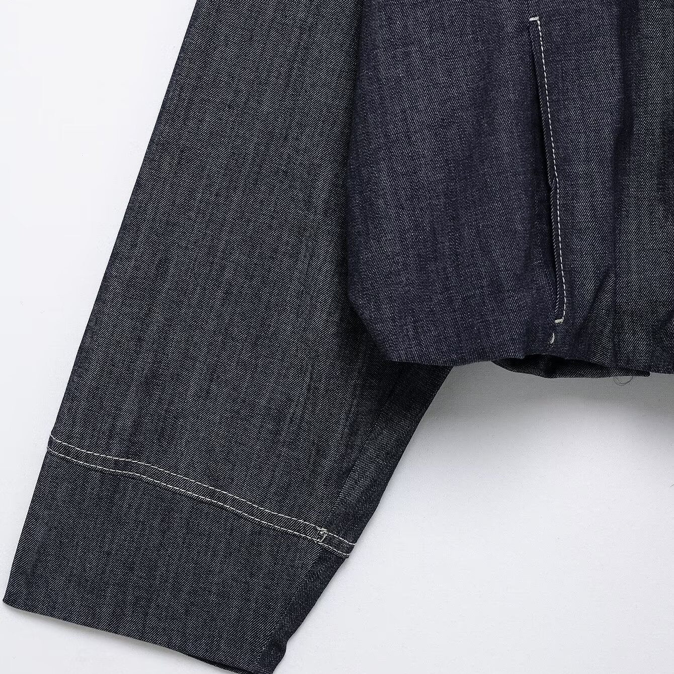 Women’s Oversized Denim Bomber Jacket with Zip Front