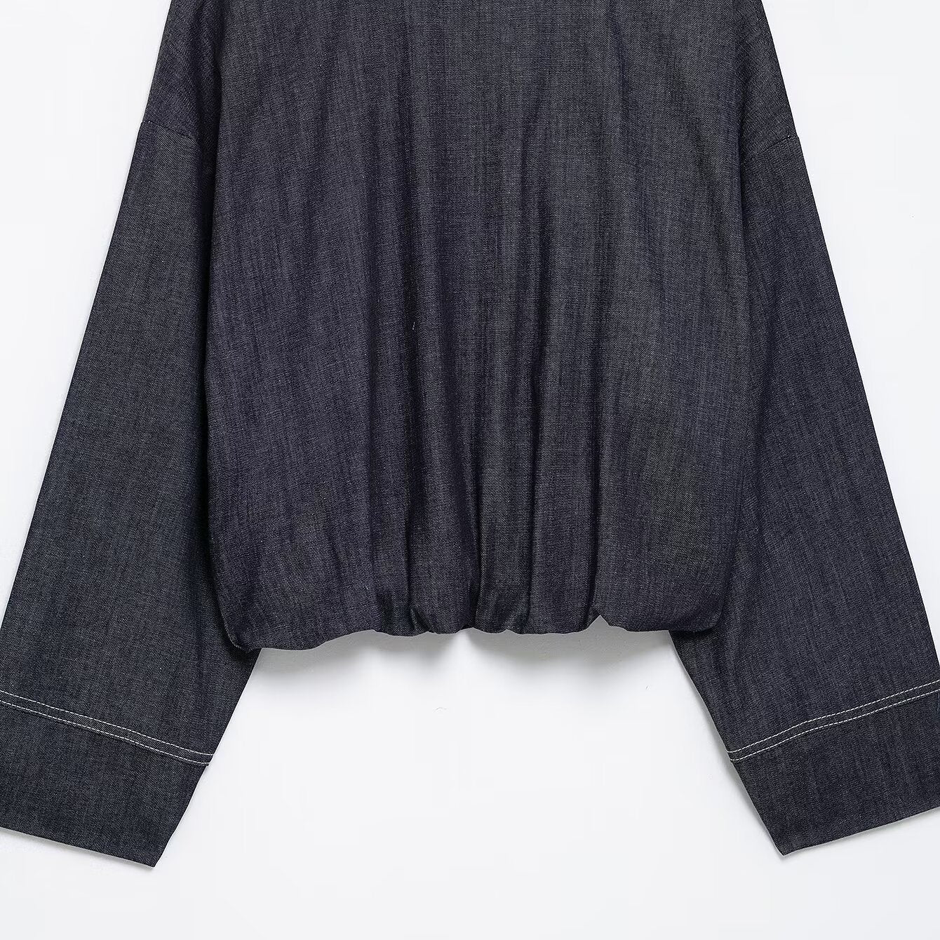 Women’s Oversized Denim Bomber Jacket with Zip Front