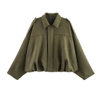 Women’s Oversized Faux Suede Bomber Jacket with Collar