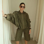 Women’s Oversized Faux Suede Bomber Jacket with Collar