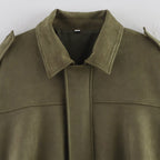 Women’s Oversized Faux Suede Bomber Jacket with Collar